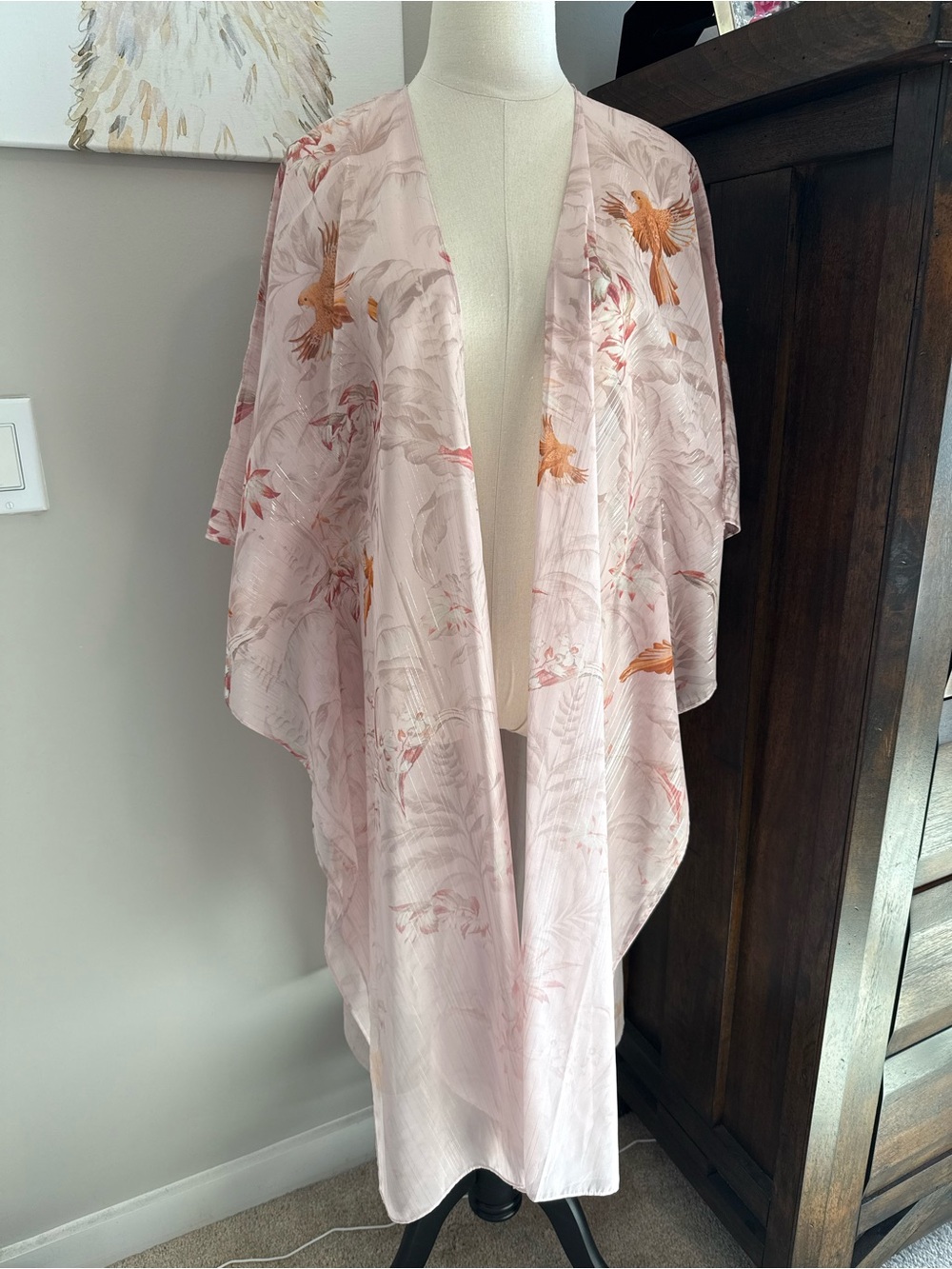 🥳☀️ Sale! Ted Baker Pale Pink Sheer Metallic-Striped Kimono NWOT